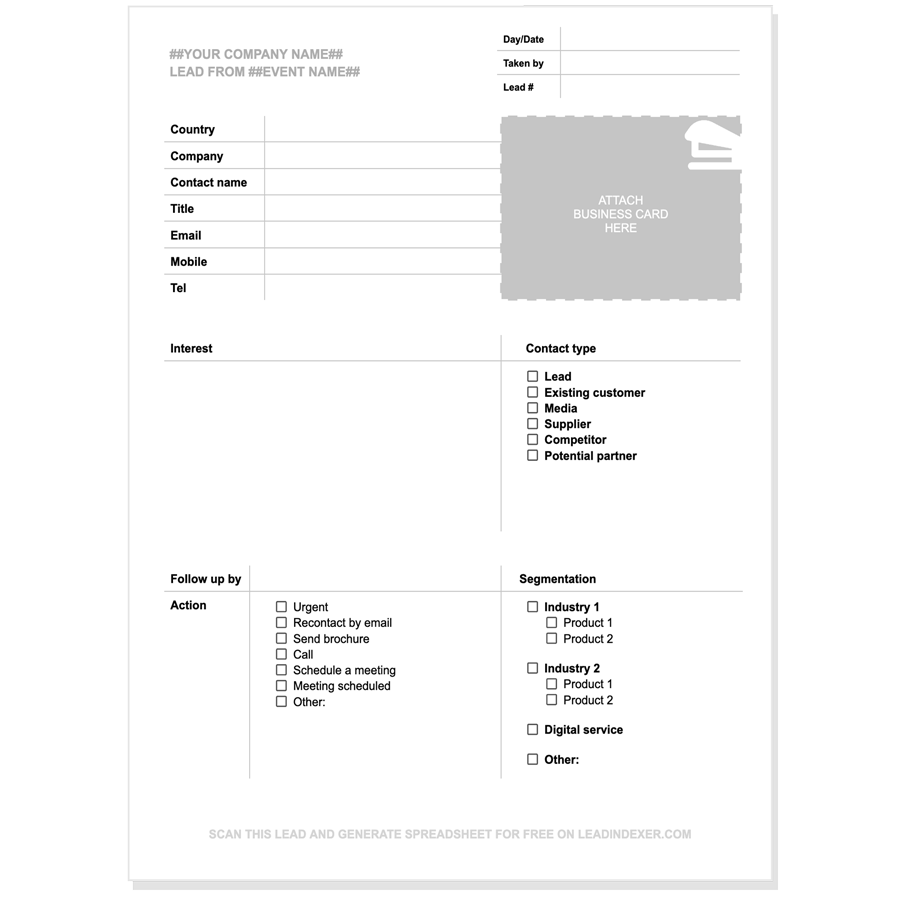 Editable B2B lead form template for exhibitions, conferences, tradeshows